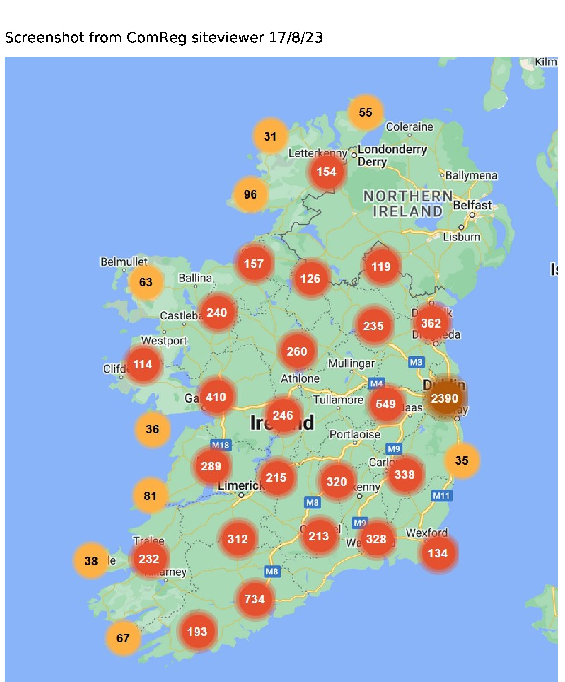 Screenshot from ComReg siteviewer 17_0